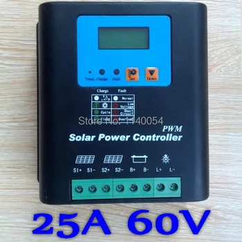 

25A 60V Solar Charge Controller, Home Use 60V Battery Regulator 25A for 1500W PV Solar Panels Modules, LED&LCD Display