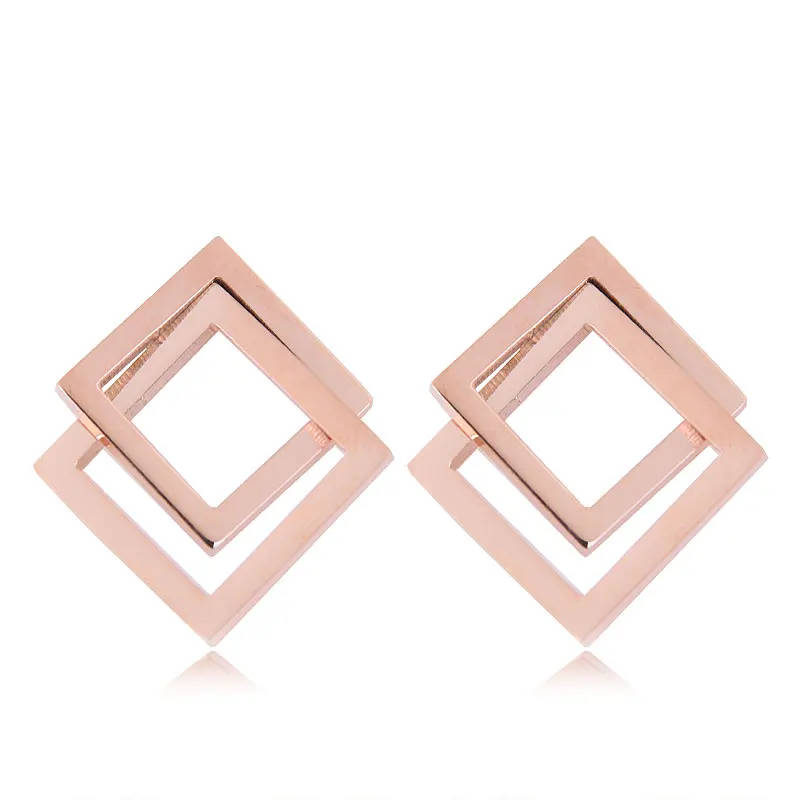 

New Arrival staineless steel earrings square stud Earrings for Women rose gold Color Fashion Jewelry