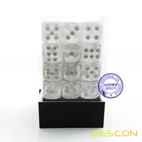 Bescon 12mm 6 Sided Dice 36 in Brick Box, 12mm Six Sided Die (36) Block of Dice, Translucent White with Pips 2