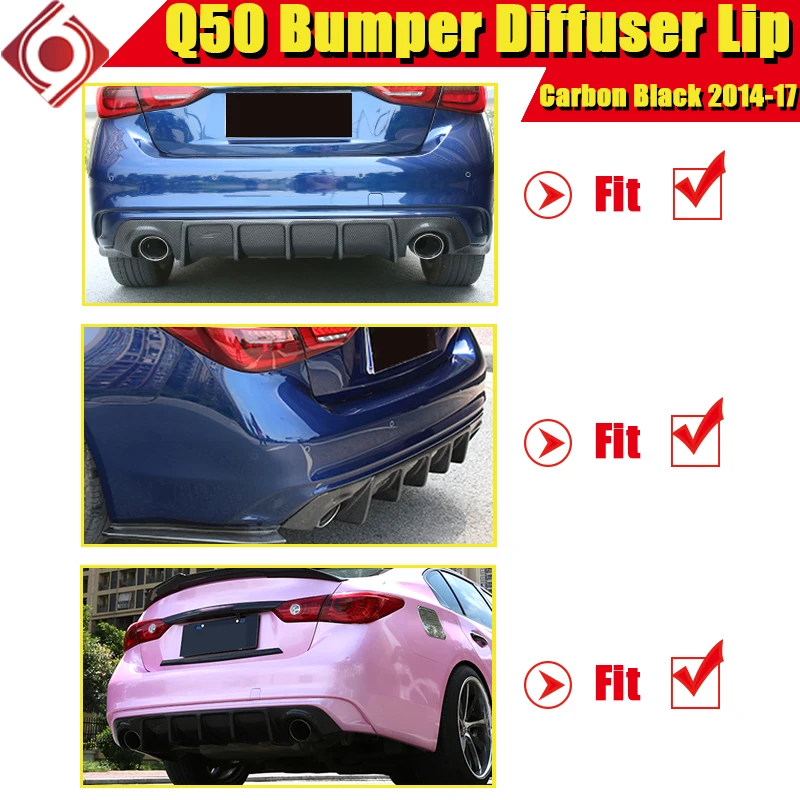 For Infiniti Q50 Rear Bumper Lip Spoiler Diffuser Q50 Q50S Add on Car Styling Black Carbon Fiber Bumper Diffuser Lip