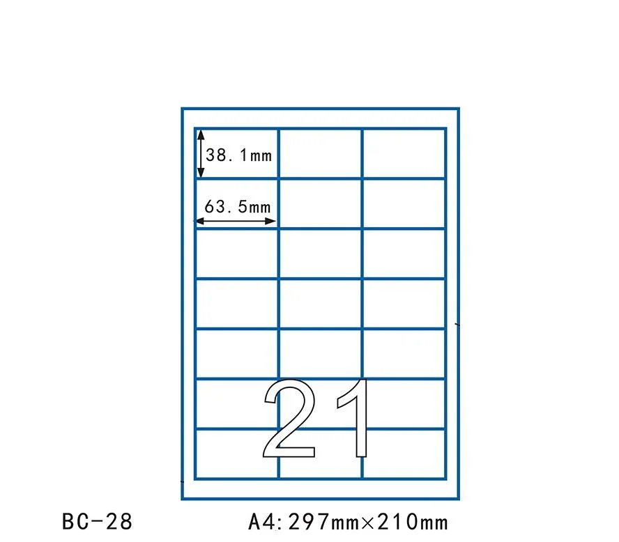 100 листов, много размеров, белая этикетка, пустые наклейки для записей, наклейки для заметок, А4 размеры, самоклеящаяся лазерная бумага для струйной печати - Цвет: 63.5x38.1mm