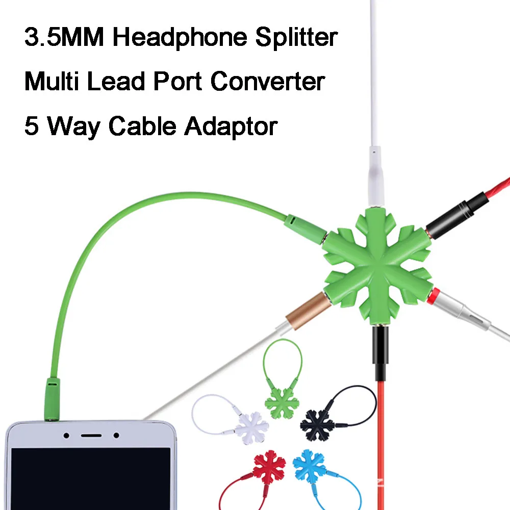 Качество 3,5 мм 5 портов Aux аудио сплиттер мульти наушники адаптер конвертер 1 штекер 2 3 4 5 женский