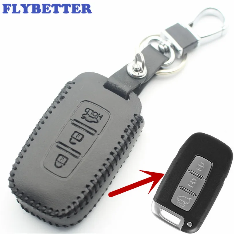 

FLYBETTER Genuine Leather 3Button Smart Key Case Cover For Hyundai Sonata/Elantra/I30/IX35 Car Styling L1575