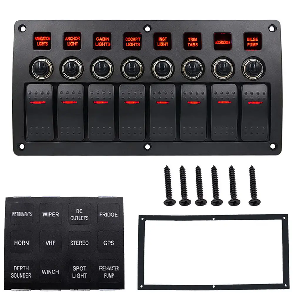Multifunction 8 Gang 3pin Led Red Car Truck Rocker Switch Panel Circuit Breakers Switches