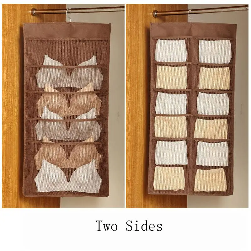 Оксфордская ткань двухсторонняя подвесная сумка гардероб нижнее белье носки стена на стене дверь задняя висячая Бытовая сумка для хранения товара - Цвет: Brown 1