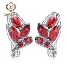 GEM'S BALLET 3.15Ct натуральный красный гранат Серьги в виде листа 925 пробы серебряные серьги-гвоздики с драгоценным камнем для женщин хорошее ювелирное изделие