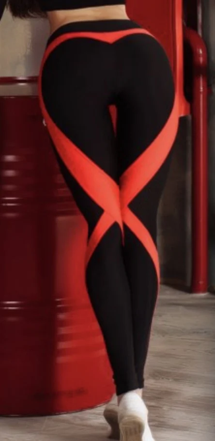 red-black Спортивные Леггинсы для женщин сердце шаблон сетки сращивания леггинсы harajuku athleisure фитнес костюмы Спортивная эластичные для - Цвет: red-black