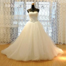 Real Picture 2017 Ball Gown Wedding Dresses Sleeveless Lace Bridal Gown Beaded Vestido De Noiva Custom made