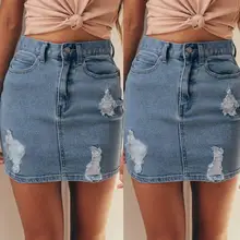 Для женщин джинсы Однотонная повседневная обувь отверстие кнопки короткая юбка