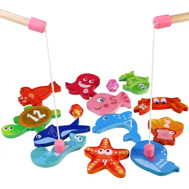 2017 Hot Product 32Pcs Children Wooden Fishing Game Bath Toy