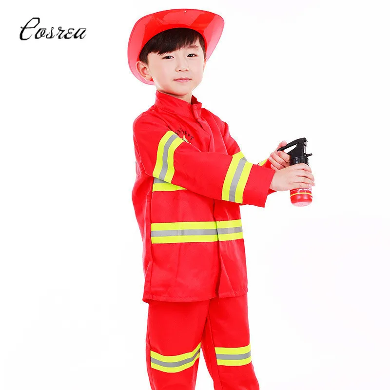 

Fireman Sam Uniforms Set Fireman Suit Girls Firefighter Costume Hat Firefighter Helmet accessories Party Suit for Boy Kids