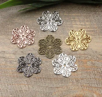 

22mm Vintage Filigree Flat Circle Flower Metal Wraps Links European Charms Hair Clasp Bu Yao Accessories Findings Multi-Color