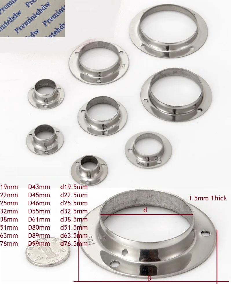 2 шт./лот 304 нержавеющая сталь открытый Фланец держатель кронштейн шкаф стержень стены пола 19 мм 22 мм 25 мм 32 мм 38 мм 51 мм 63 мм 76 мм трубки