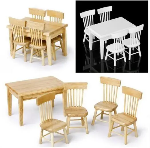 5pcs/set 1/12 Miniature Dining Table Chair House Wooden Furniture Set for Home Room Decor Ornaments Kids Gift 5pcs/set 1/12 Miniature Dining Table Chair House Wooden Furniture Set for Home Room Decor Ornaments Kids Gift