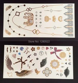 

12 sheets/lot Colorful Metallic Flash Tattoo Gold Tatoo Musical Temporary Body Art Mix Patterns