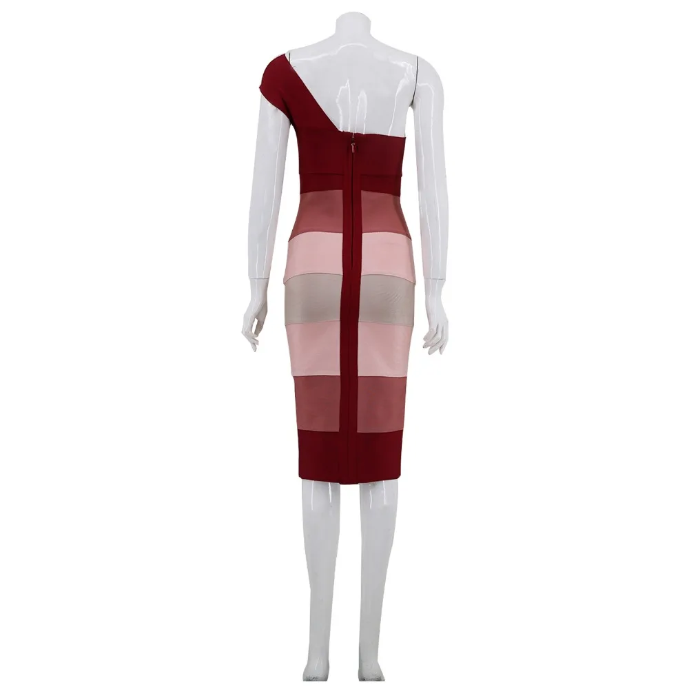 Новое модное сексуальное Бандажное платье на одно плечо с градиентом цвета красного вина из вискозы, женские платья, дизайнерские мини платья для вечеринок