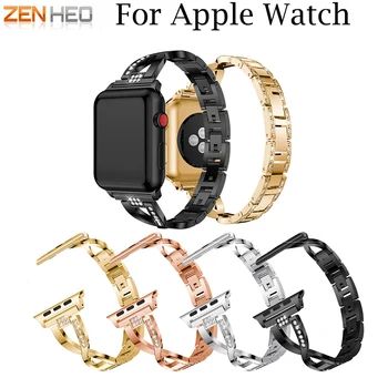 

ZENHEO Stainless Steel strap for apple watch Series 1 2 3 band for iwatch Alloy Crystal Rhinestone For Apple watch 1 2 3 38/42mm
