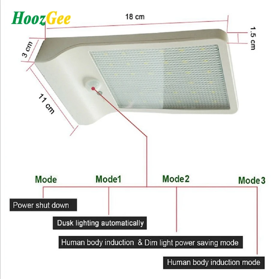 HoozGee Solar Wall Light Outdoor Garden Lighting 450LM Waterproof 36 LED PIR Motion Sensor Lights Street Security Patio Lamp