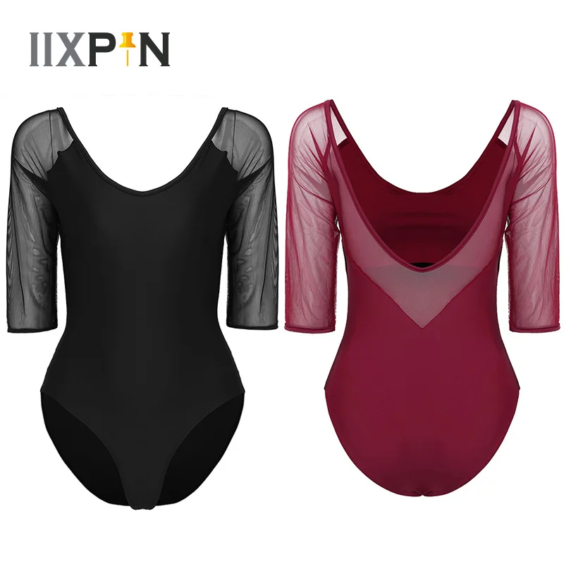 IIXPIN женские сетчатые балетные трико с рукавом 3/4 танцевальный балетный