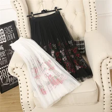 OHRYIYIE новые весенние летние винтажные тюлевые юбки с вышивкой розы женские сетчатые плиссированные юбки Женская юбка-пачка с эластичной резинкой на талии