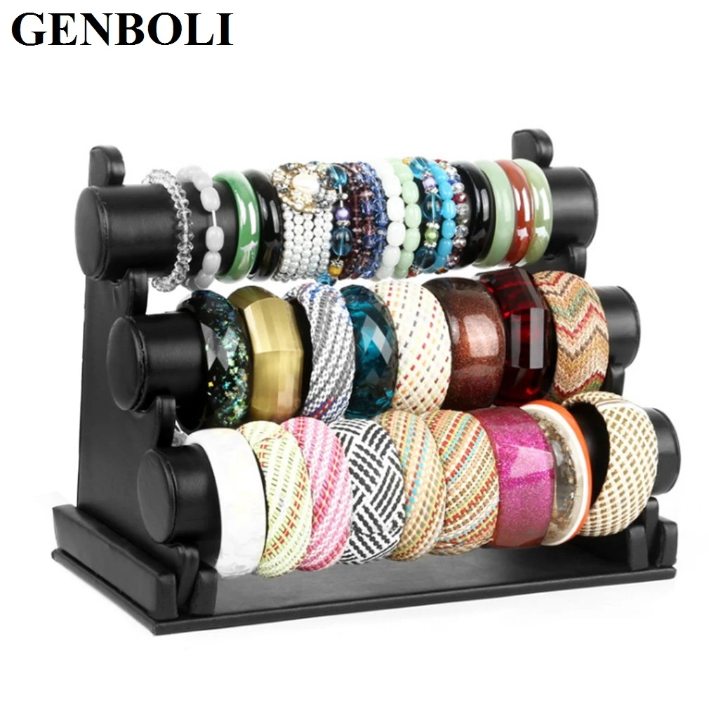 

3 Layers Vilvet/PU Leather Watch Holder Women Desktop Bracelet Bangle Jewelry Show Rack Showing Stand Display