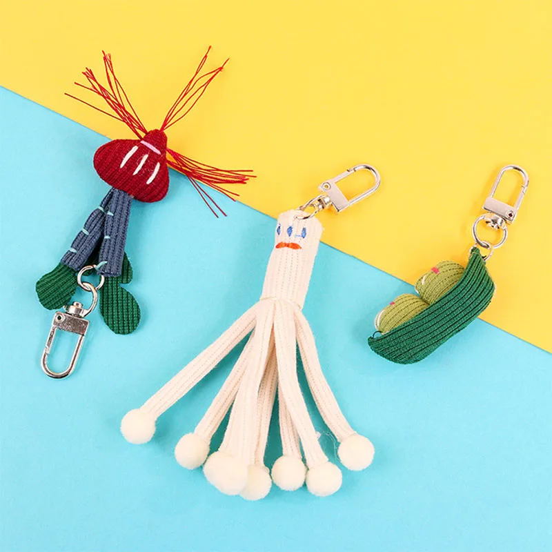 

Edamame Radish Vegetables Keychains Cute Cartoon Wool Key Chains Keyrings For Women Men Ornament Gift For Car Key Holder