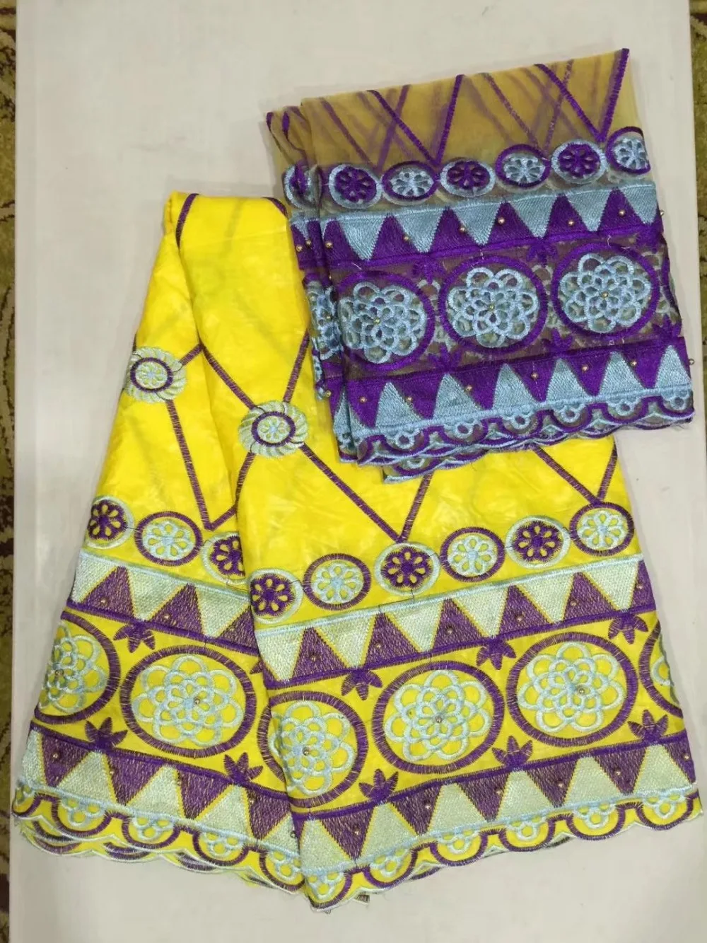 

High Quality 5yard embroidered african cord lace african bazin riche lace fabric in gold with fine work for wedding WY1-15
