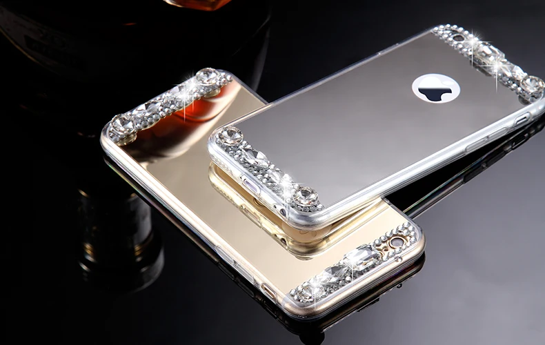 6S 7 Plus Luxury Diamond Glitter Mirror Case For Apple iPhone7 Plus 6 6s Plus 5 5S SE Dual Layer Bling TPU Slim Clear Back Cover (7)