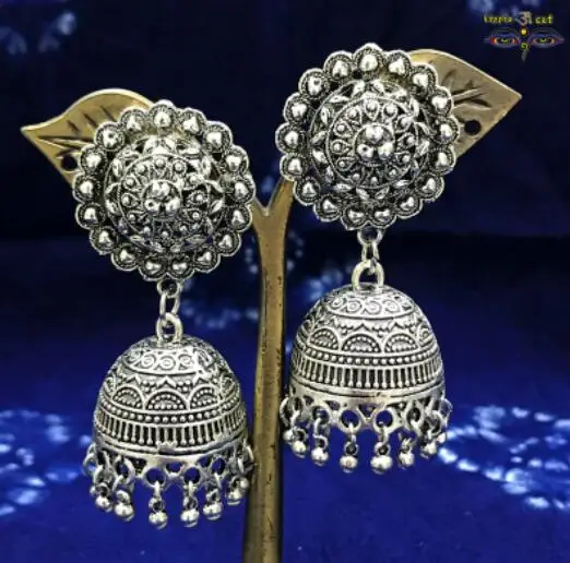 Jhumka индийские женские ювелирные изделия Цыганская Мода хиппи большие серебряные серьги с кисточками для женщин - Окраска металла: 12