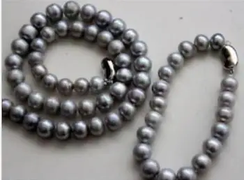 

stunning 9-10 mm Gray pearl necklace 18"& bracelet 8"set