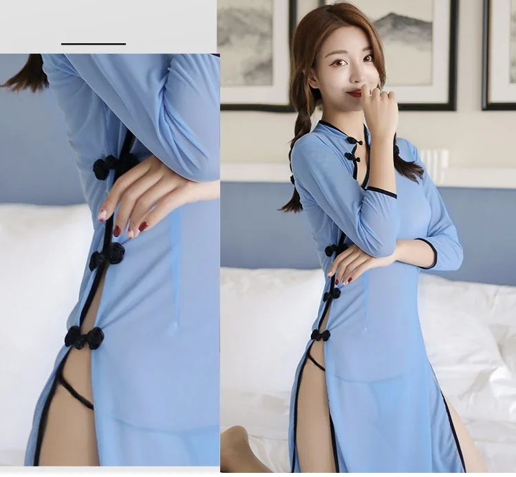 Woman Sexy Lingerie Erotic Cheongsam Costume Plus Size XXL 3XL Lace Peacock Embroidery  (11)