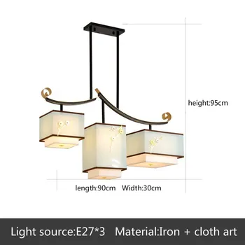 

New Chinese style chandelier rectangular retro dining room three head Chinese style simple modern bar study lamps dining room li