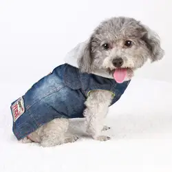 Новый Pet осень зима пальто собака джинсовая куртка Собака ковбойский костюм повседневное одежда с капюшоном джинсовый жилет для щенка кота