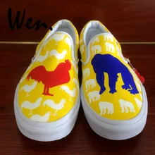 Вэнь ручная роспись обувь без шнуровки дизайн на заказ петух шимпанзе граффити живопись без каблука для мужчин женщи