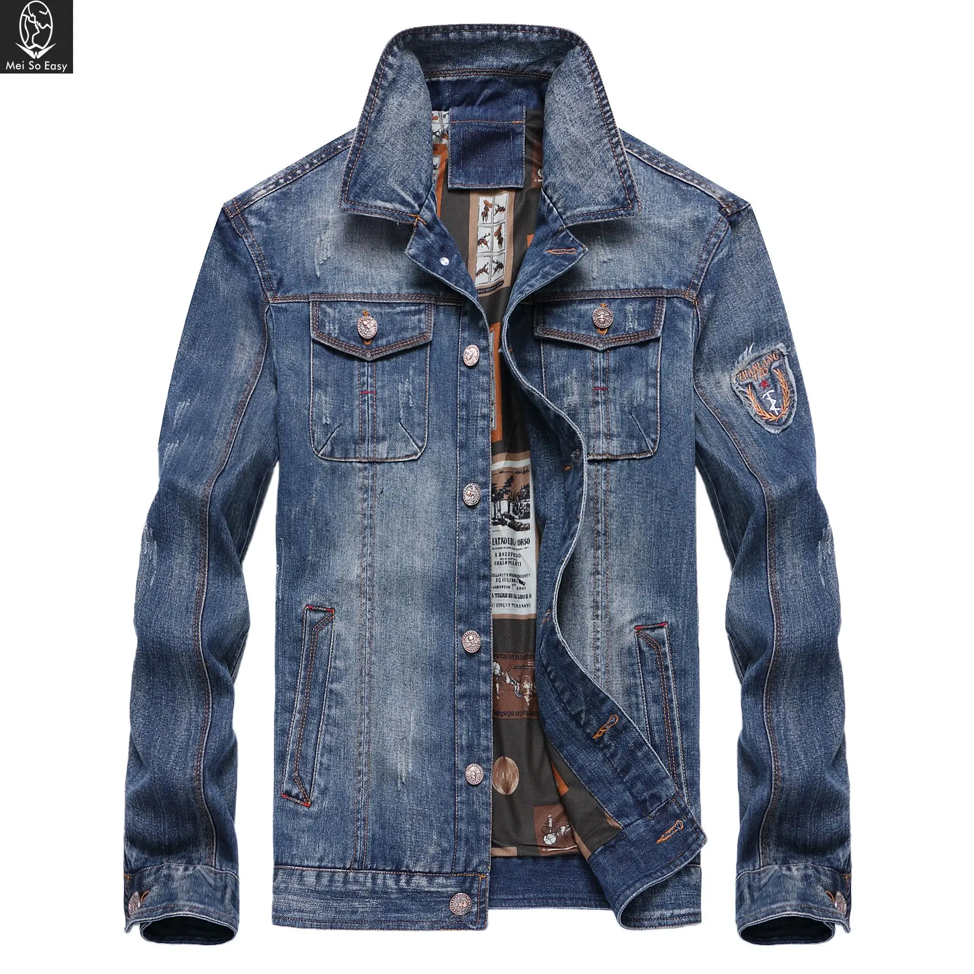 Big man Autumn Cotton denim jacket men's extra large casual outerwear ...