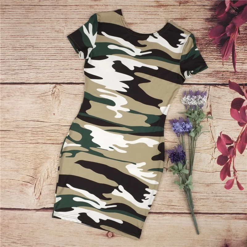Женское платье в стиле милитари облегающее мини с коротким рукавом для вечеринок