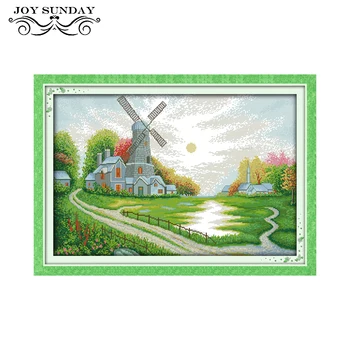 

Cross Stitch Patterns Windmill Shed Scenic Counted Printed Crossstitch Kits 11CT 14CT DMC DIY Handwork Embroidery Needlework Set