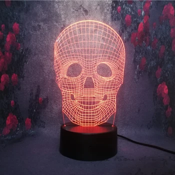 

3D USB Skull Multicolored Optical Illusion LED Table Night Light Remote Desk Lamp Lighting for Halloween Decorations Xmas