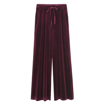 

Plus Size Velvet Wide Leg Pants Female Autumn Winter Trousers Loose Large Size High Waist Pants Sweatpants Casual Women Trousers