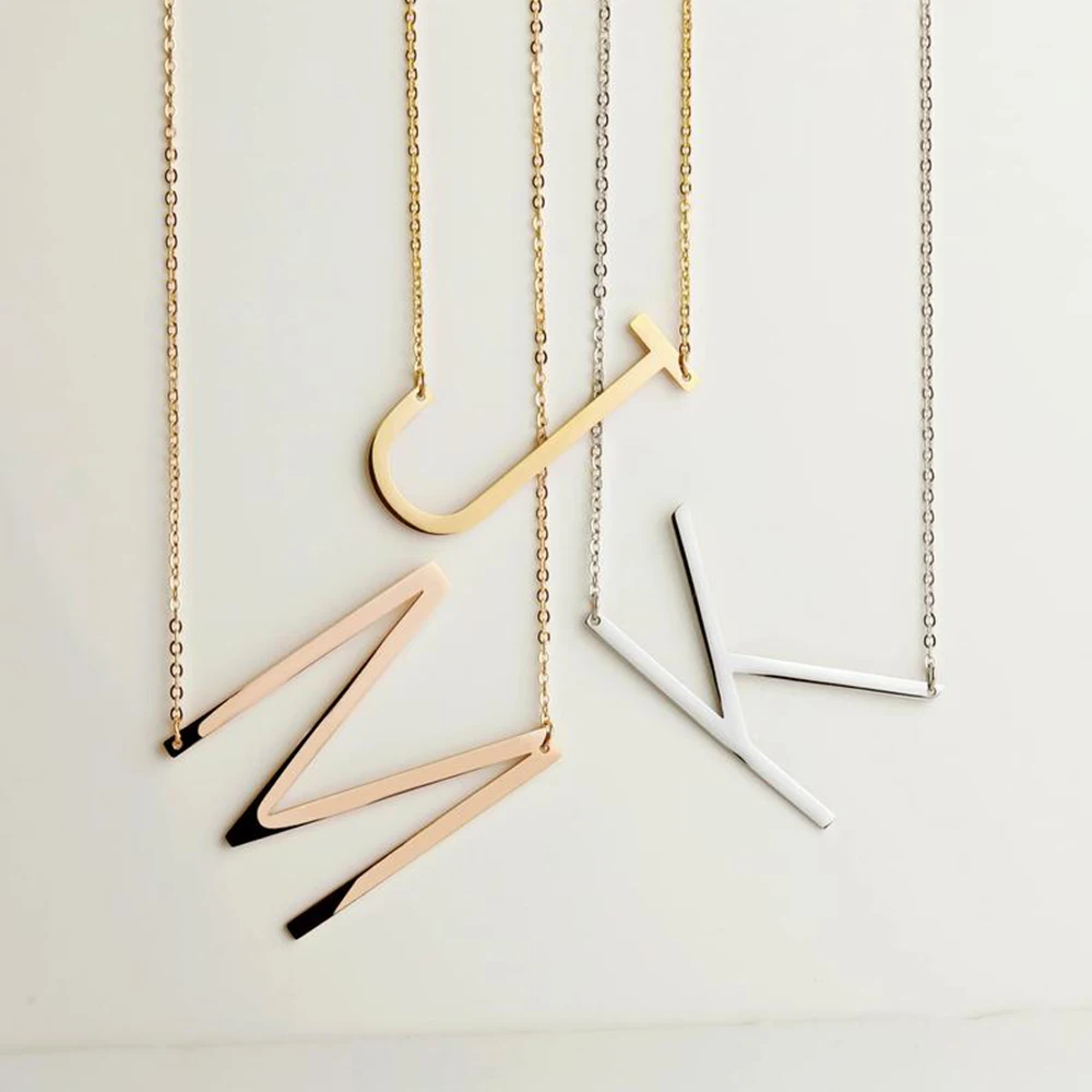 

RIR Sideways Initial Necklace Costomed Large Initial Necklace Statement Jewelry Personalized Necklace Gift for Mom Monogram