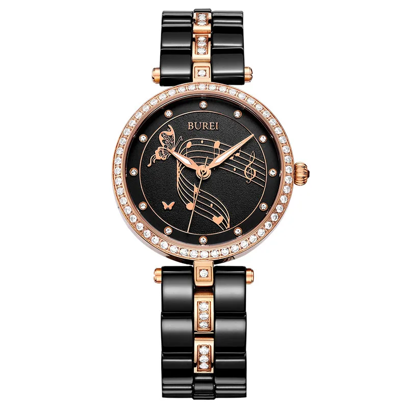 New Luxury Black Gold Women Watches Female Ceramic Band Waterproof Quartz Watch Burei Fashion