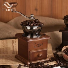 TTLIFE Klassischen Holz Mini Manuelle Kaffeemühle Edelstahl Retro Kaffee Gewürzmühle Mit Hochwertigem Porzellan Bewegung