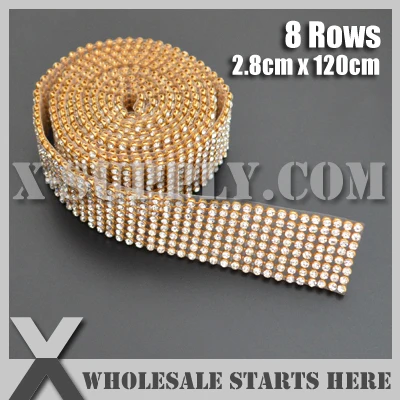 

3mm 8 Rows Metal Rhinestone Mesh Trim Crystal Rhinestone in Gold Base with Back Glue for Bridal Dress,Cake,Wine and Wedding