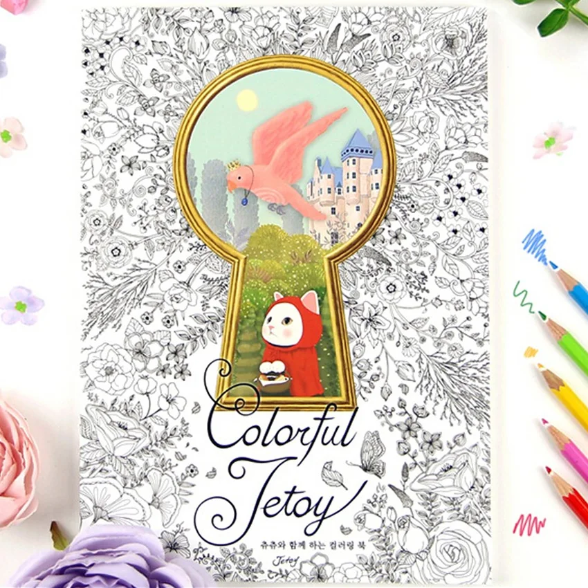

40sheets Colorful Jetoy Cat Coloring Book For Adult Children Relieve Stress Graffiti Secret Garden art coloring books