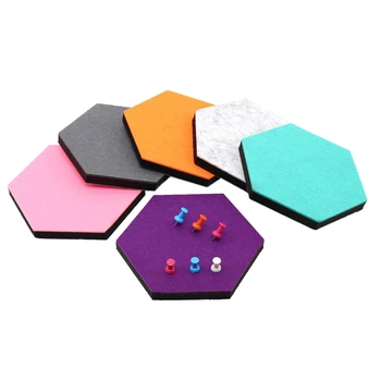 

ABKM Hot Set Of 6 Hexagon Felt Pin felt Board Self Adhesive Bulletin Memo Photo Cork Boards Colorful Foam Wall Decorative Tiles