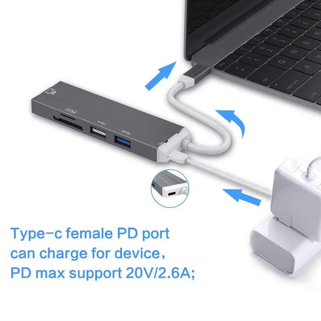 Тип-c концентратор Six-in-one type C к HDMI USB концентратор с TF/SD кардридер поддержка зарядка PD