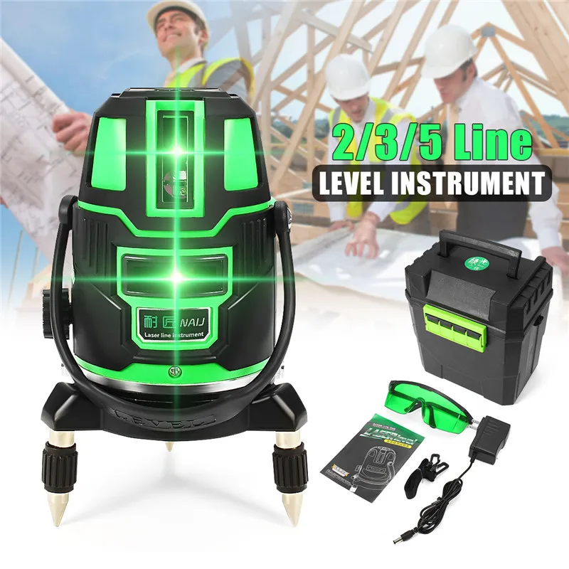 2/3/5 Cross Lines Indoor/Outdoor Green Laser Level Self-Leveling 360 Rotary Measure Tool Set US Plug Radius Alternating Direct