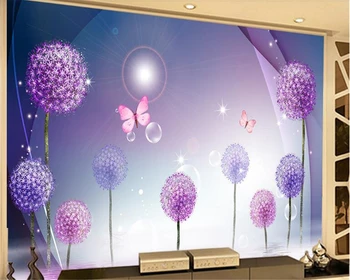 

beibehang wallpaper for walls 3 d Purple Romantic Dandelion Reflection Butterfly Love Flower Wallpapers Living Room TV behang