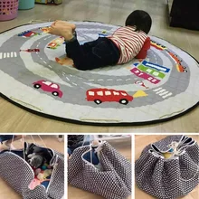 Portable Kids Toy Storage Bag And Play Mat Baby Crawling Blanket Mat/Rug/Carpet For Children   Soft Cartoon Toys Organizer Round
