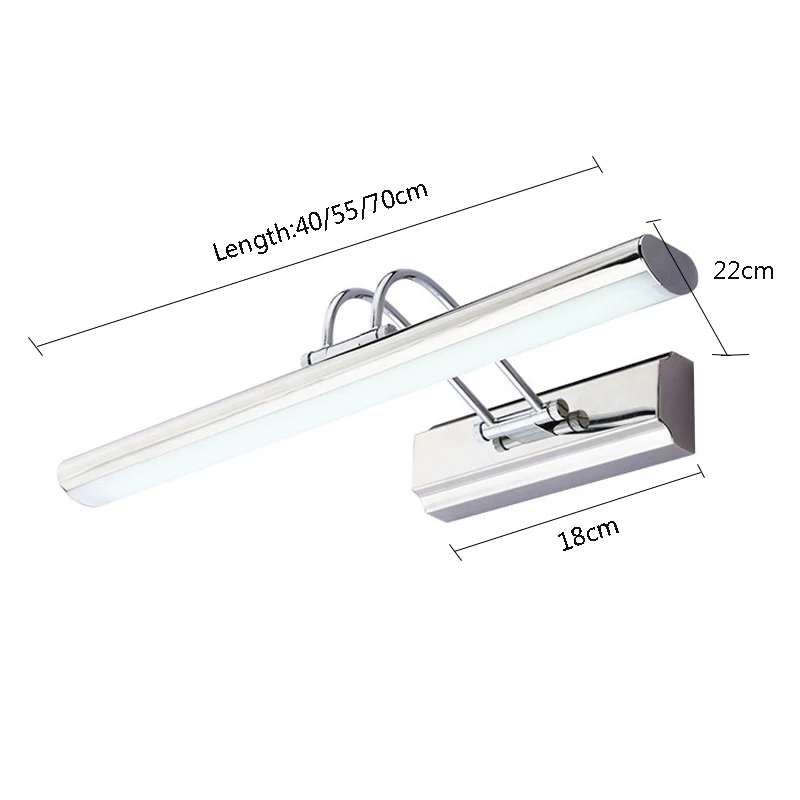 40/55/70 см 10/12/15 W Led туалетное зеркало со светодиодной подсветкой Нержавеющая сталь AC85-265V современный Водонепроницаемая настенная лампа стена для ванной/туалета свет
